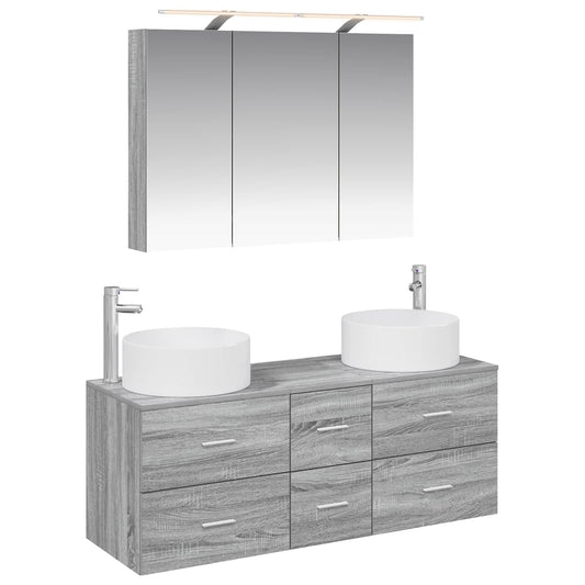 vidaXL Bathroom Furniture Set 4 pcs Grey Sonoma