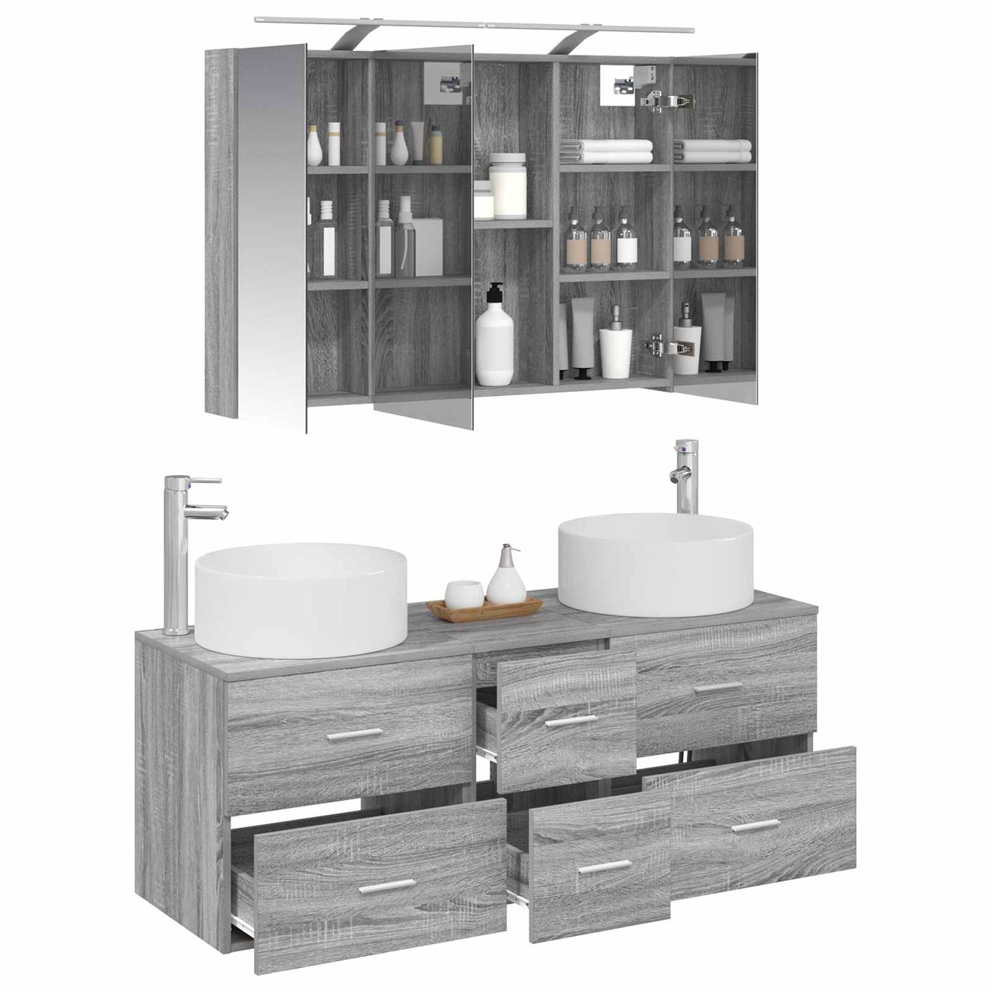 vidaXL Bathroom Furniture Set 4 pcs Grey Sonoma