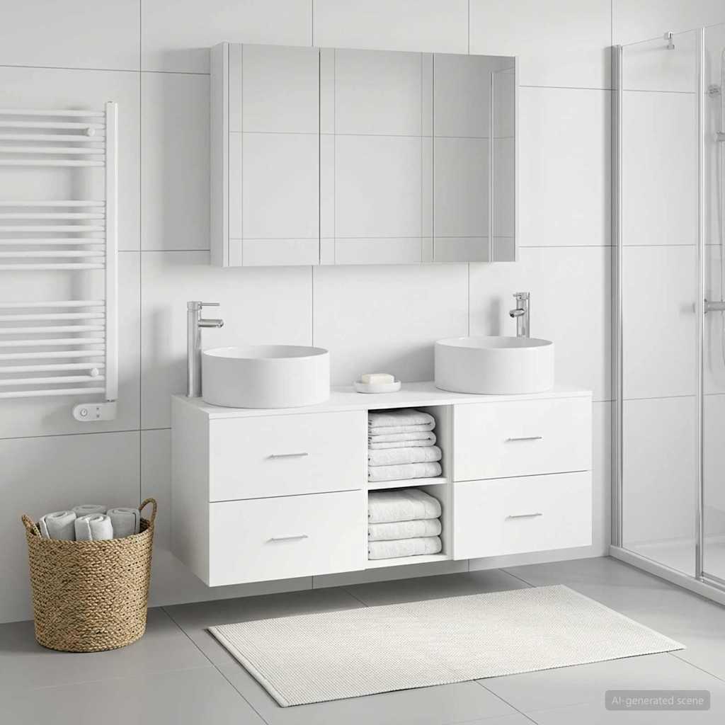 vidaXL Bathroom Furniture Set 4 pcs White Engineered Wood and Glass