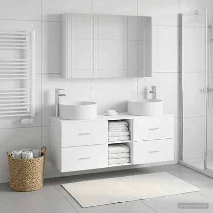 vidaXL Bathroom Furniture Set 4 pcs White Engineered Wood and Glass