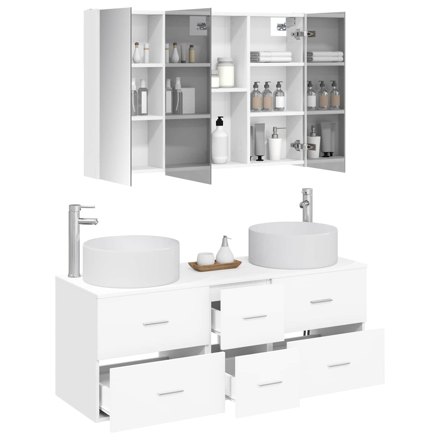 vidaXL Bathroom Furniture Set 4 pcs White Engineered Wood and Glass