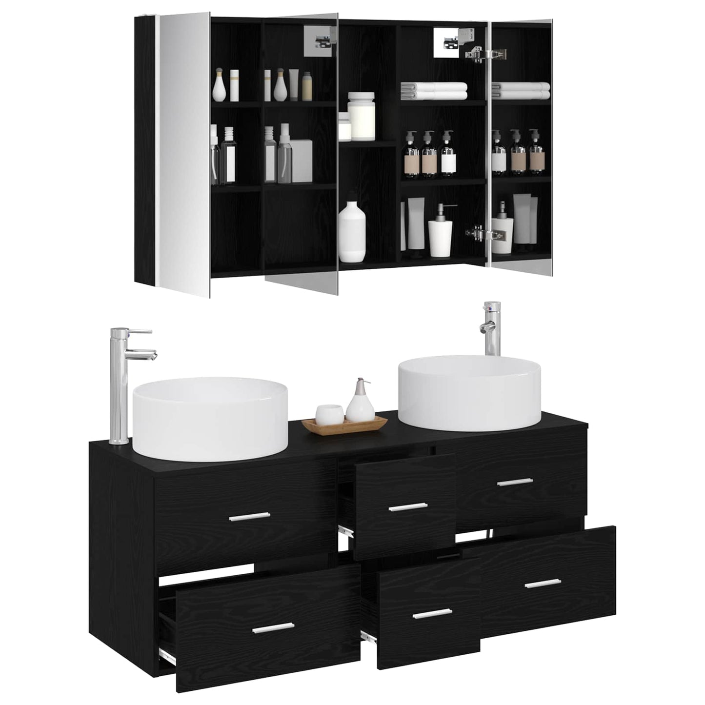 vidaXL Bathroom Furniture Set 4 pcs Black Oak