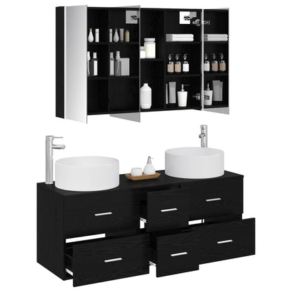 vidaXL Bathroom Furniture Set 4 pcs Black Oak