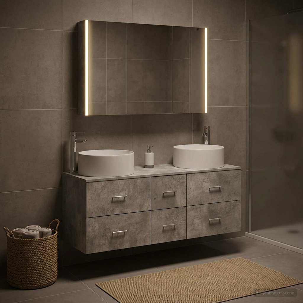 vidaXL Bathroom Furniture Set 4 pcs Concrete Grey