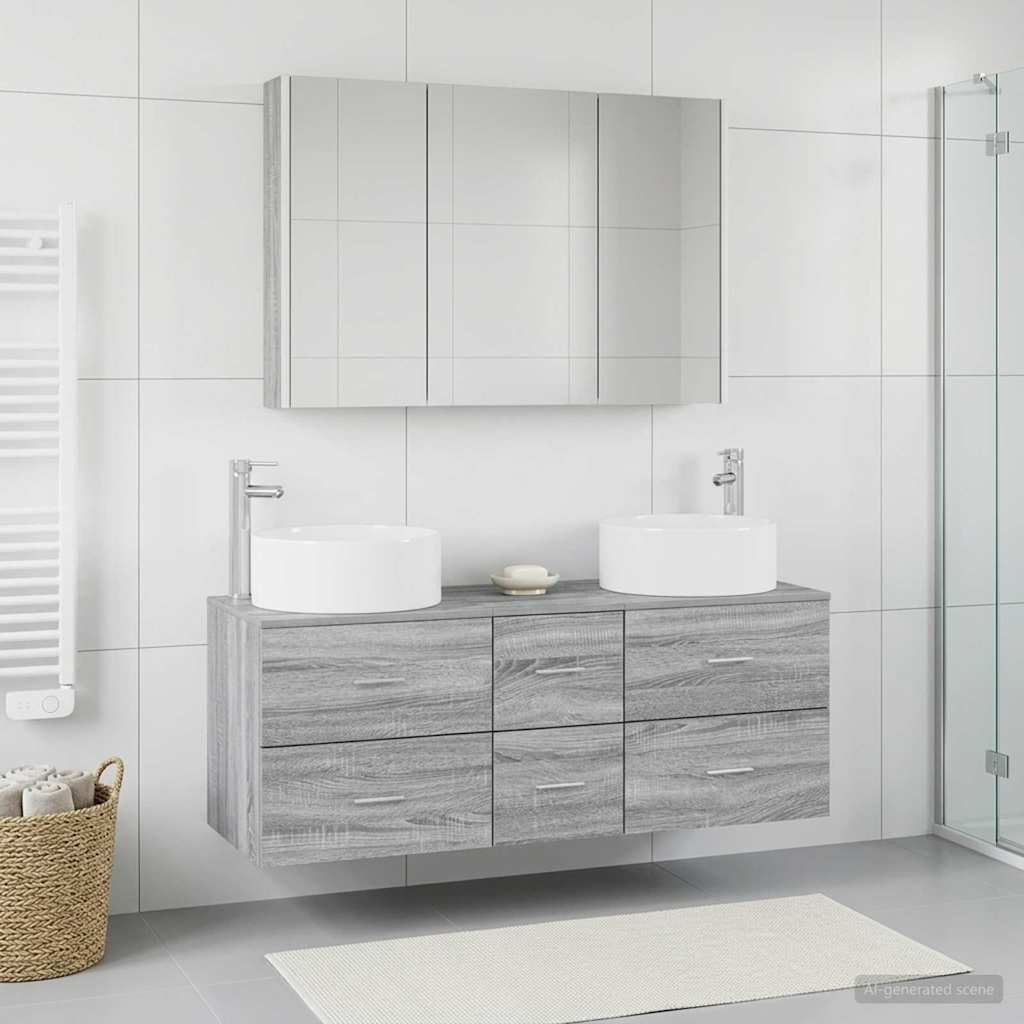 vidaXL Bathroom Furniture Set 4 pcs Grey Sonoma