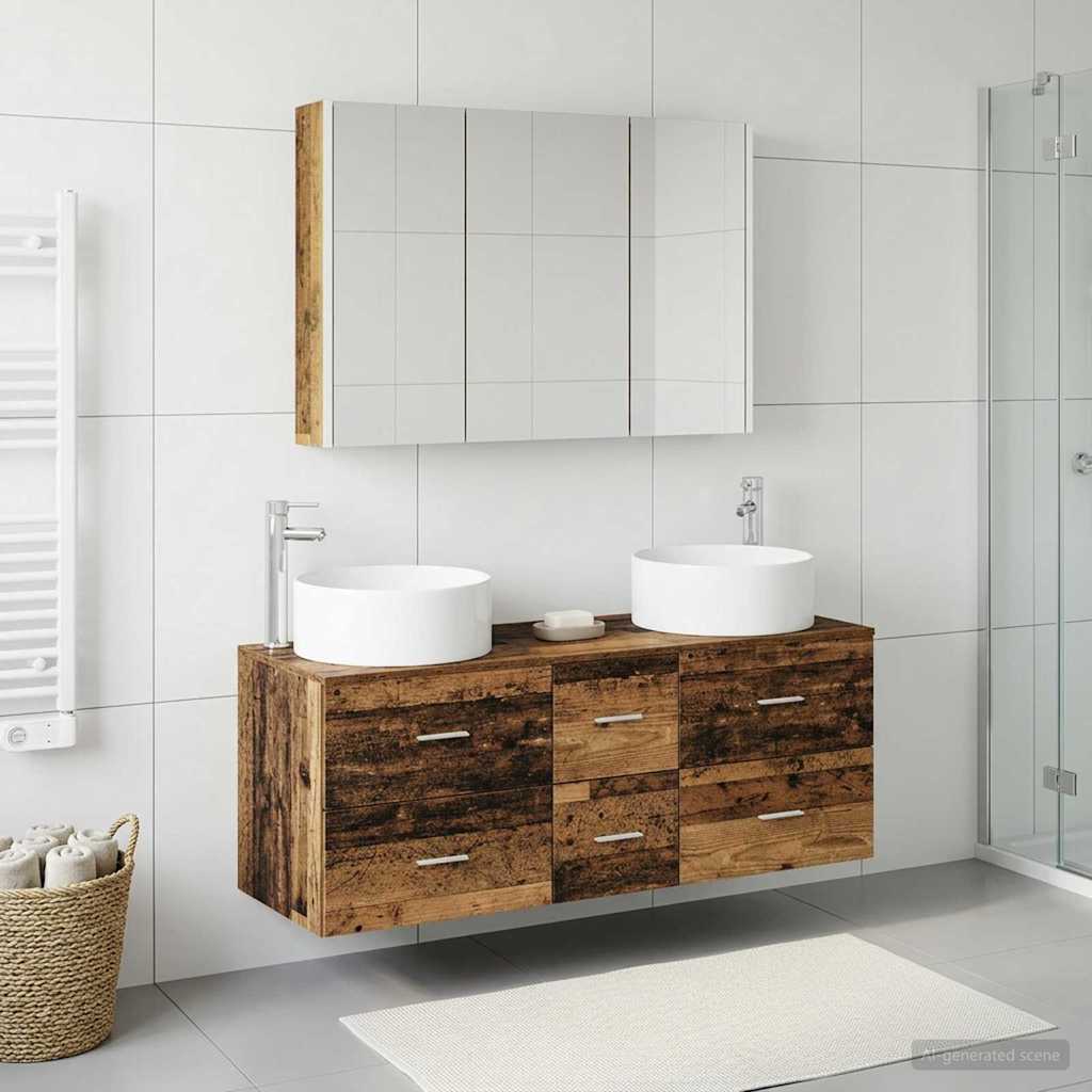 vidaXL Bathroom Furniture Set 4 pcs Old Wood Engineered Wood and Glass