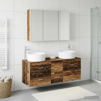 vidaXL Bathroom Furniture Set 4 pcs Old Wood Engineered Wood and Glass