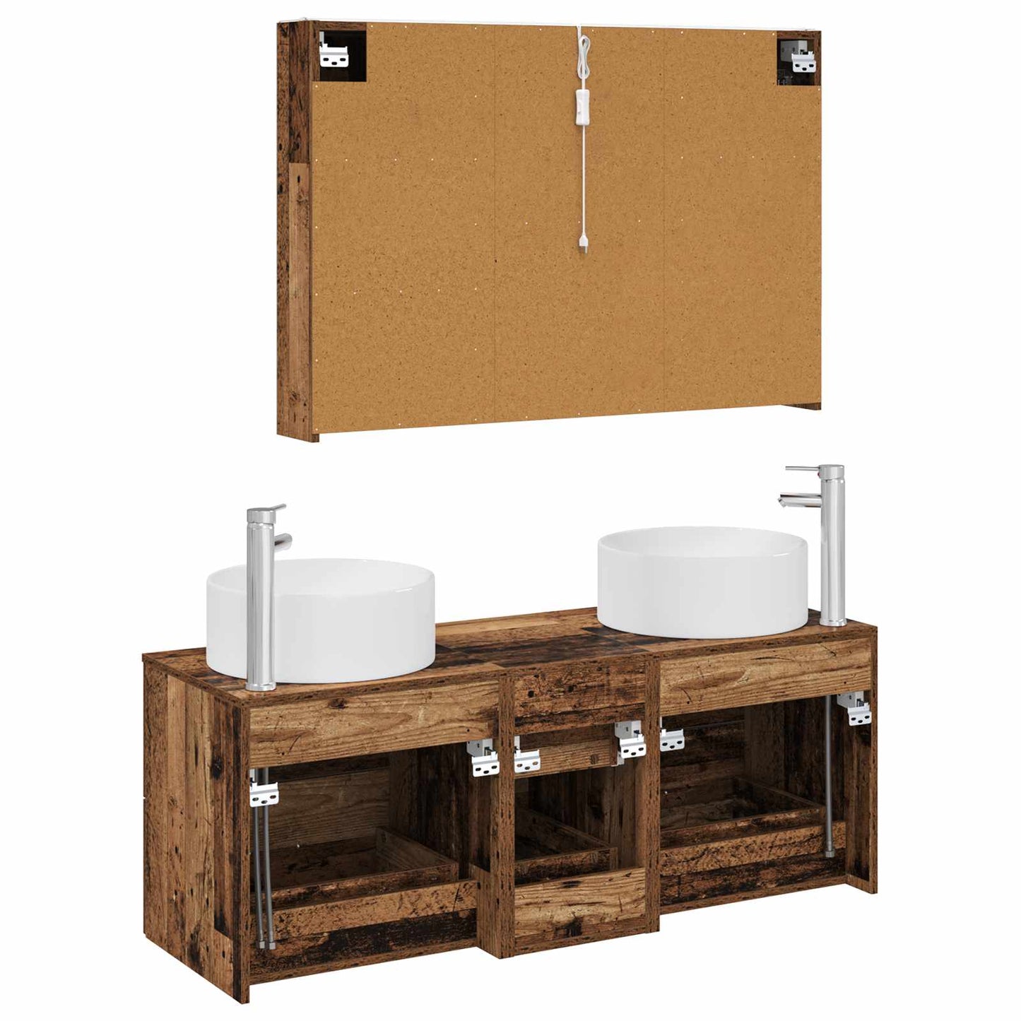 vidaXL Bathroom Furniture Set 4 pcs Old Wood Engineered Wood and Glass