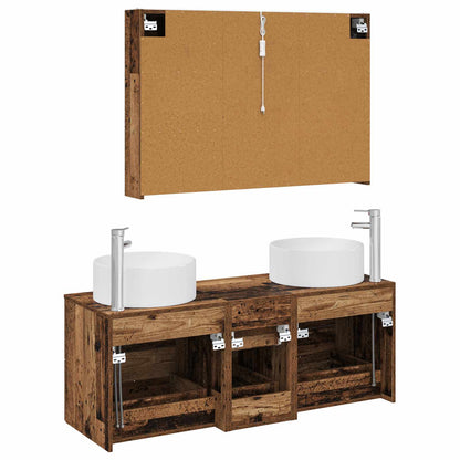 vidaXL Bathroom Furniture Set 4 pcs Old Wood Engineered Wood and Glass