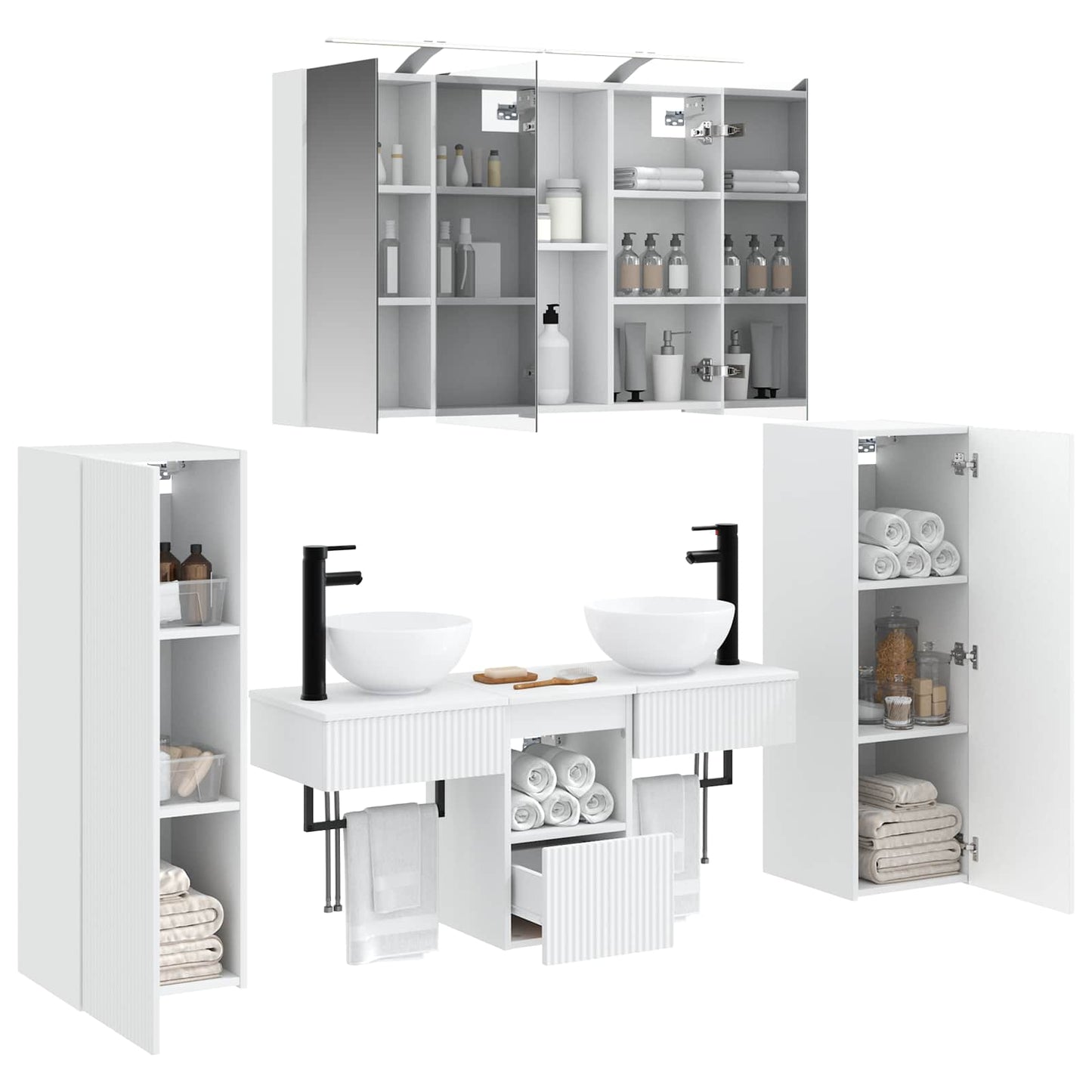 vidaXL Bathroom Furniture Set 6 pcs White Engineered Wood and Glass