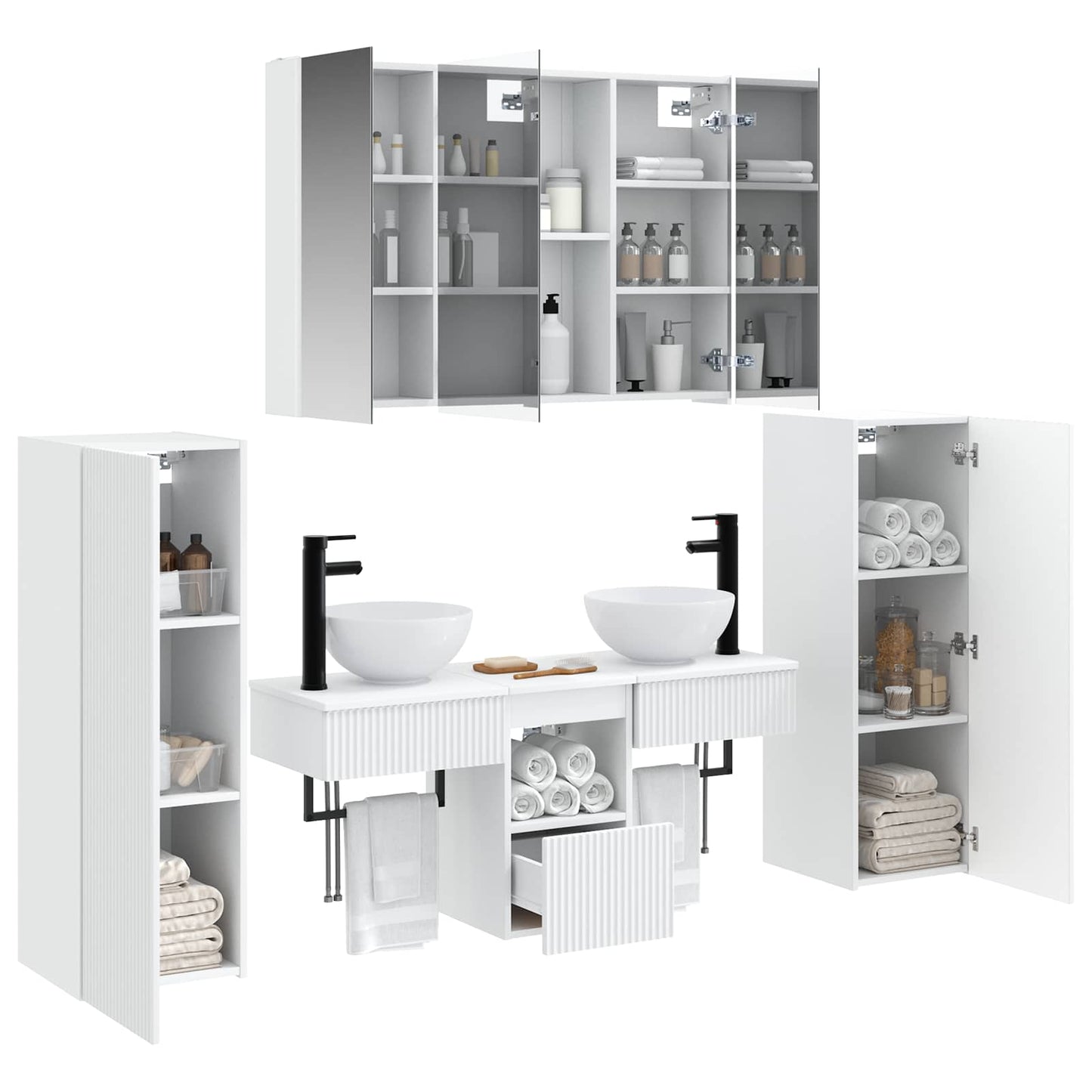 vidaXL Bathroom Furniture Set 6 pcs White Engineered Wood and Glass