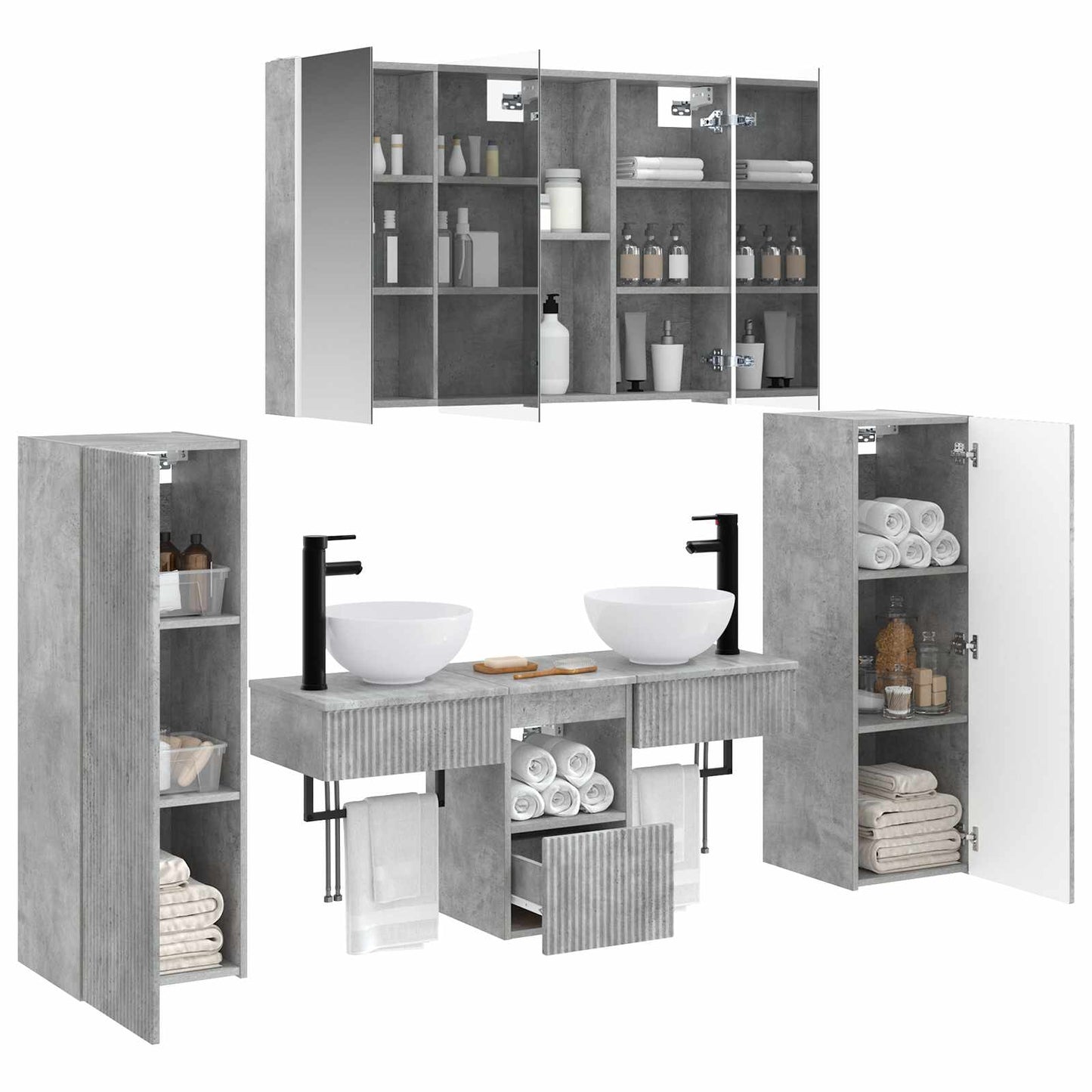 vidaXL Bathroom Furniture Set 6 pcs Concrete Grey