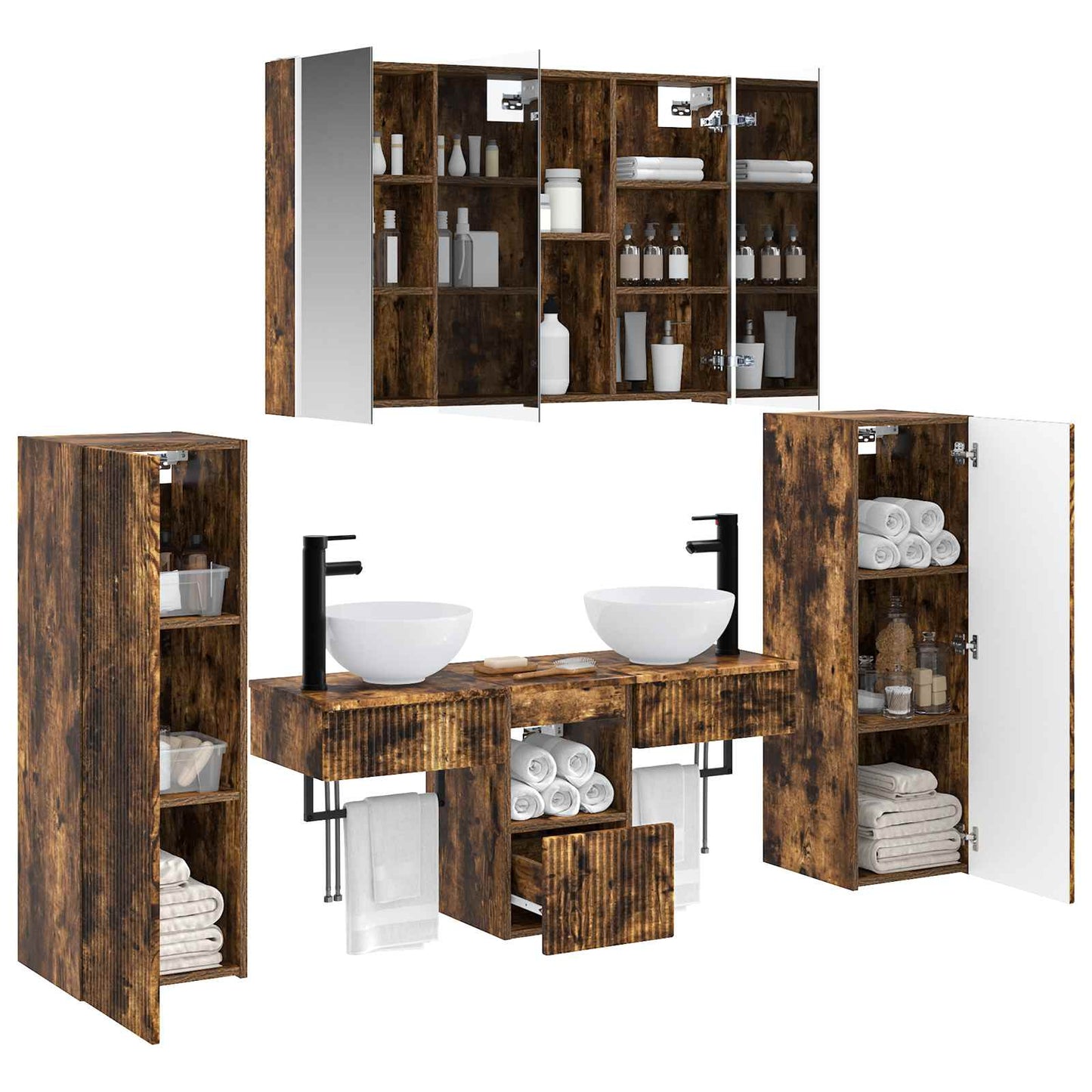 vidaXL Bathroom Furniture Set 6 pcs Smoked Oak