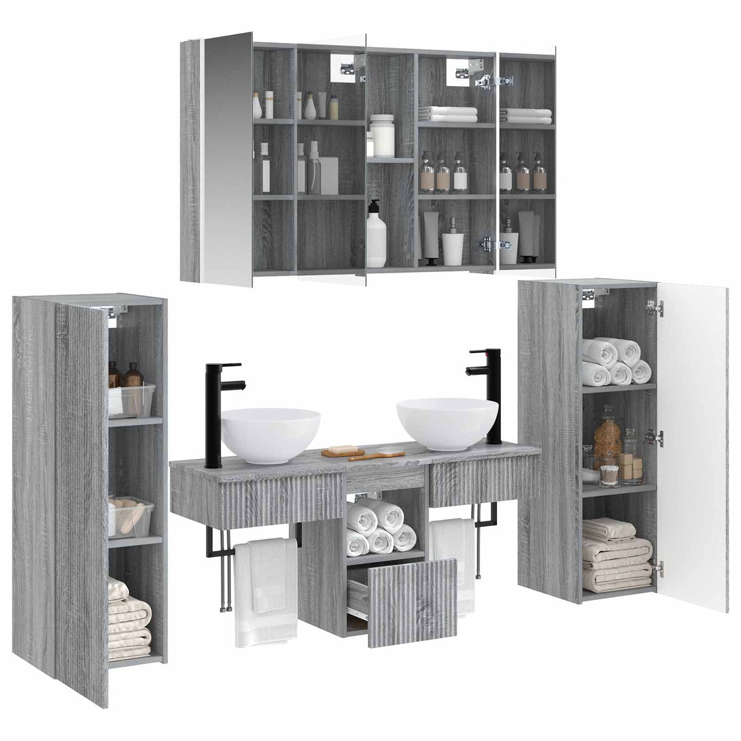 vidaXL Bathroom Furniture Set 6 pcs Grey Sonoma