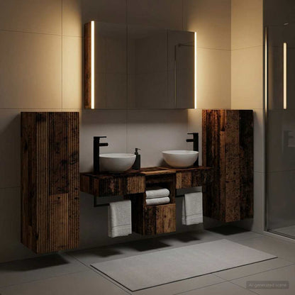vidaXL Bathroom Furniture Set 6 pcs Old Wood Engineered Wood and Glass