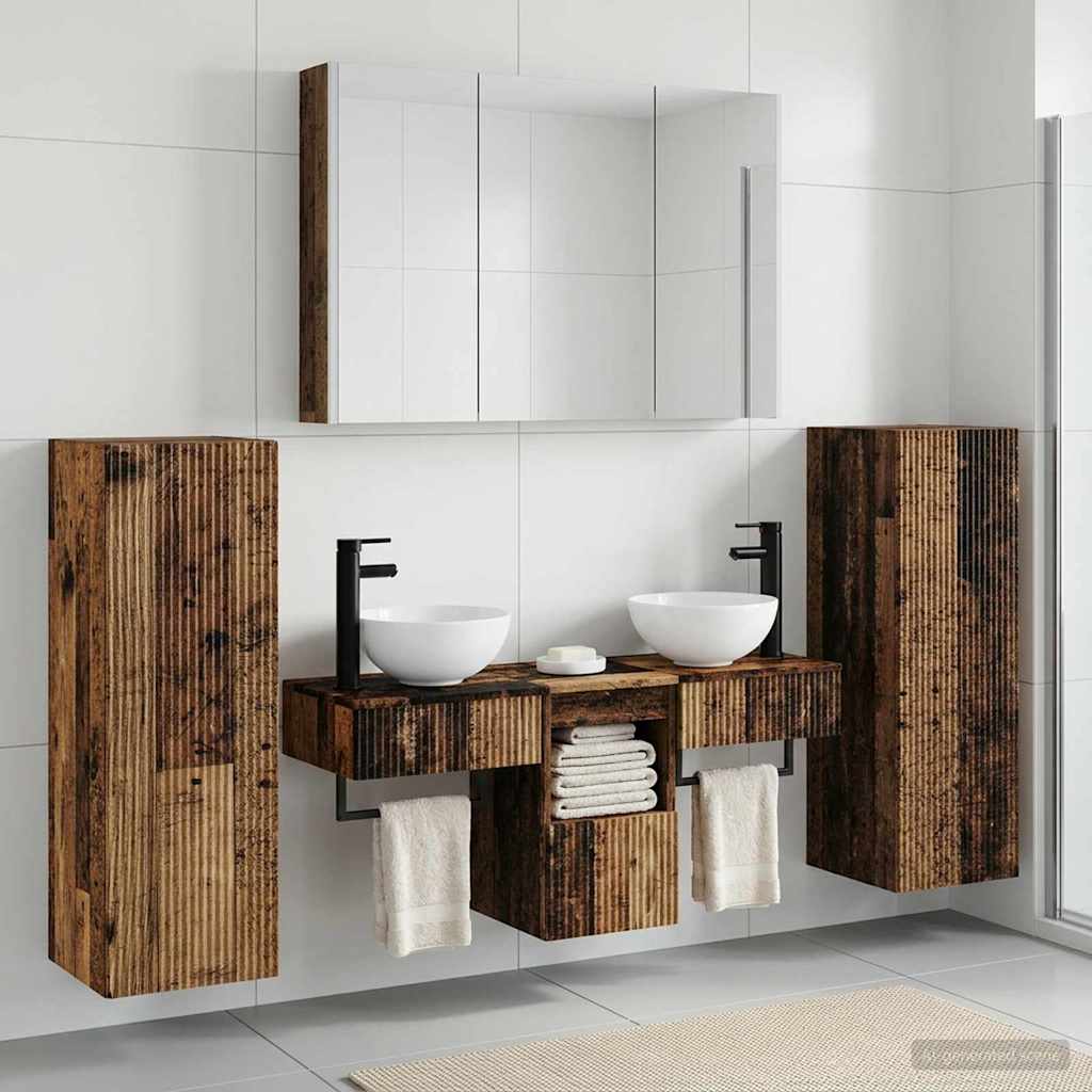 vidaXL Bathroom Furniture Set 6 pcs Old Wood Engineered Wood and Glass