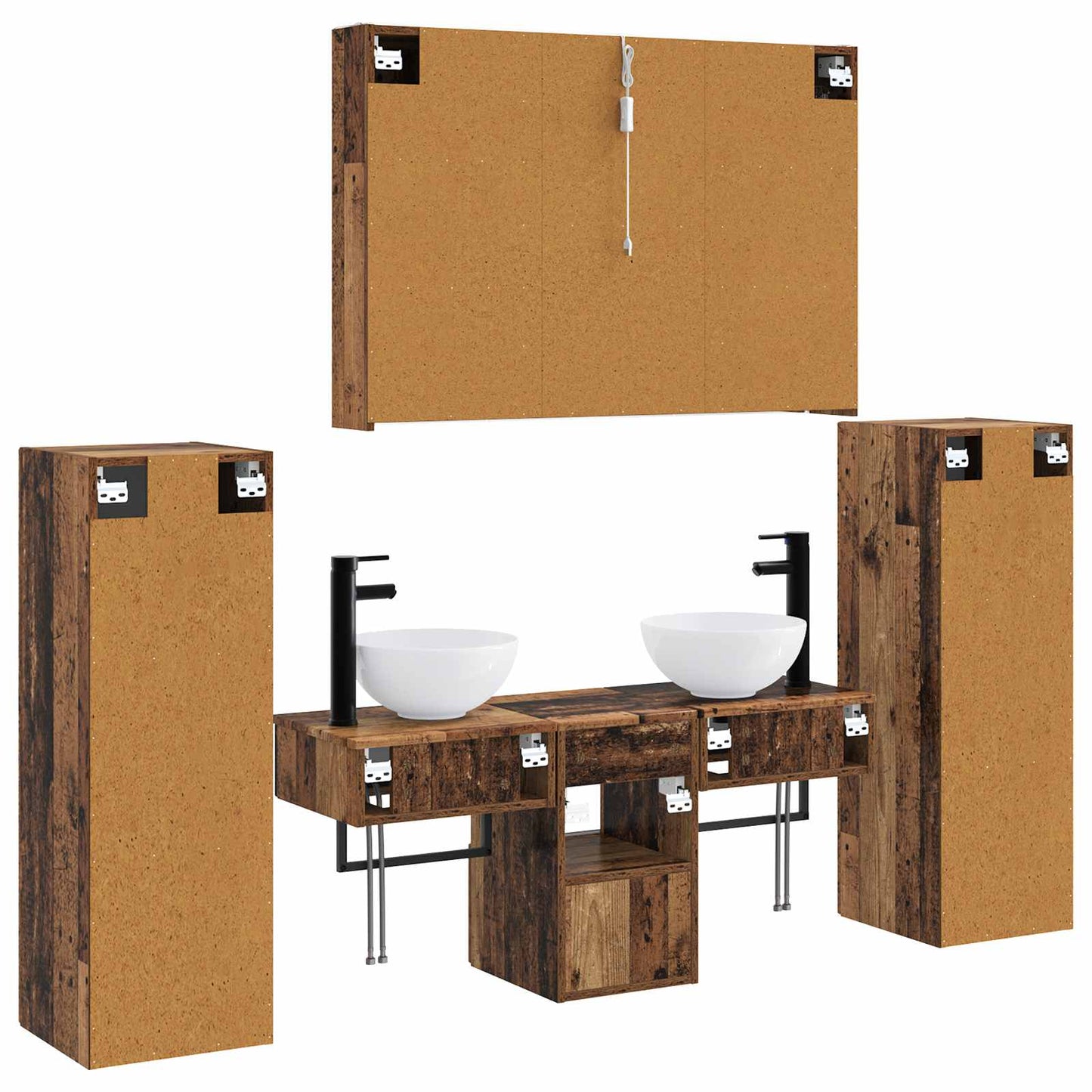 vidaXL Bathroom Furniture Set 6 pcs Old Wood Engineered Wood and Glass