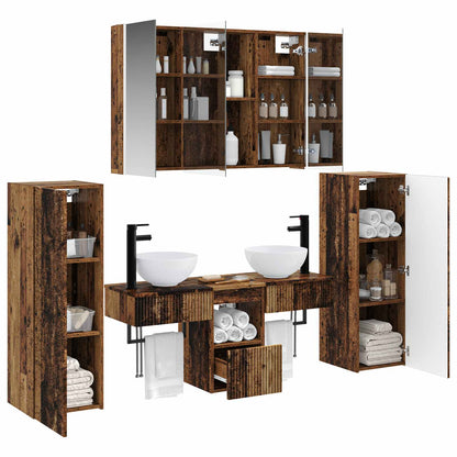 vidaXL Bathroom Furniture Set 6 pcs Old Wood Engineered Wood and Glass