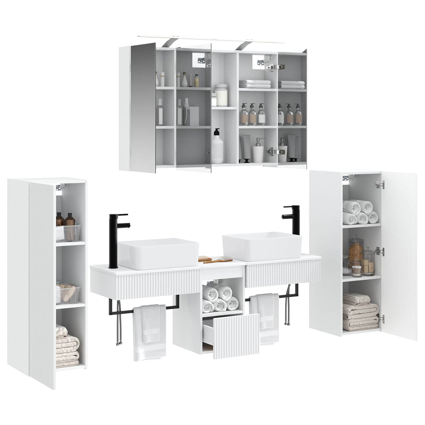 vidaXL Bathroom Furniture Set 6 pcs White Engineered Wood and Glass