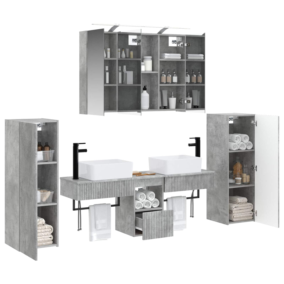 vidaXL Bathroom Furniture Set 6 pcs Concrete Grey