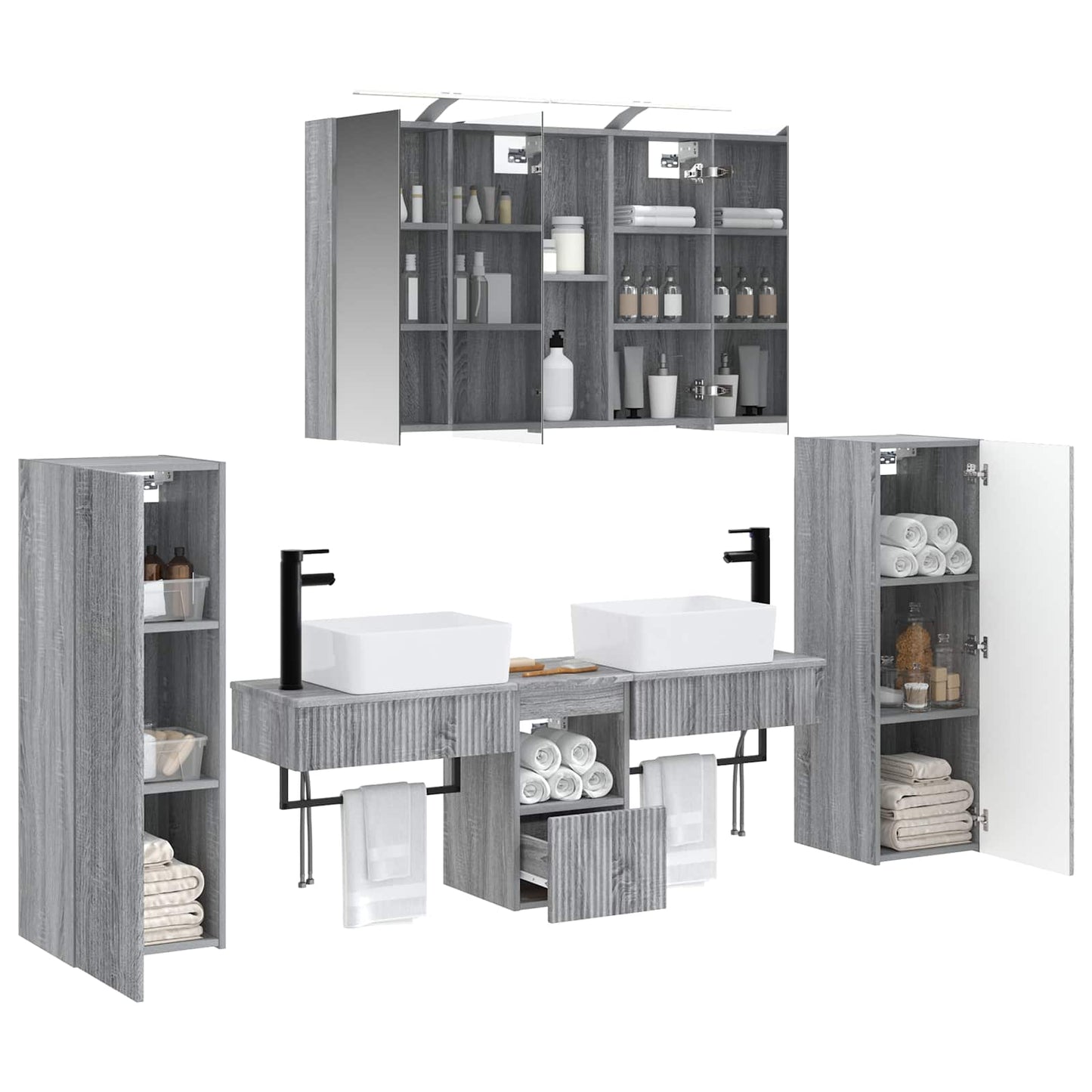 vidaXL Bathroom Furniture Set 6 pcs Grey Sonoma