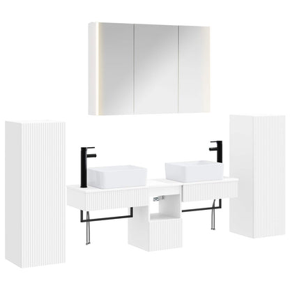 vidaXL Bathroom Furniture Set 6 pcs White Engineered Wood and Glass