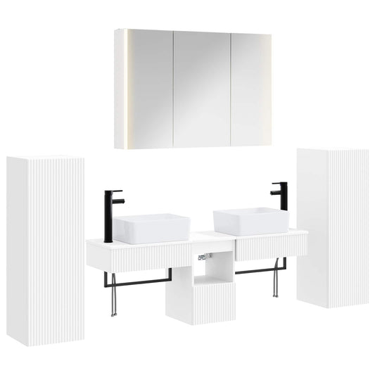 vidaXL Bathroom Furniture Set 6 pcs White Engineered Wood and Glass