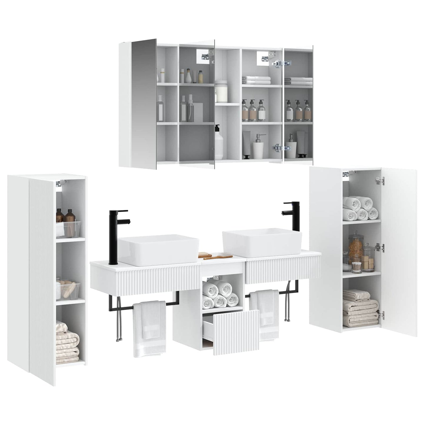 vidaXL Bathroom Furniture Set 6 pcs White Engineered Wood and Glass