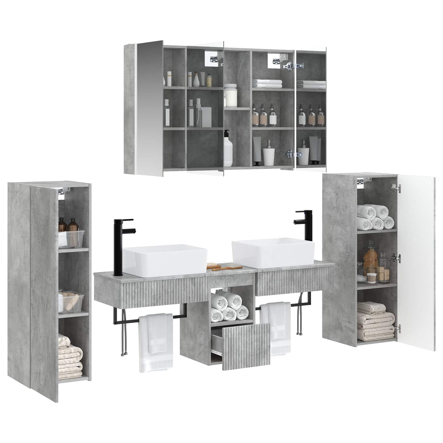 vidaXL Bathroom Furniture Set 6 pcs Concrete Grey