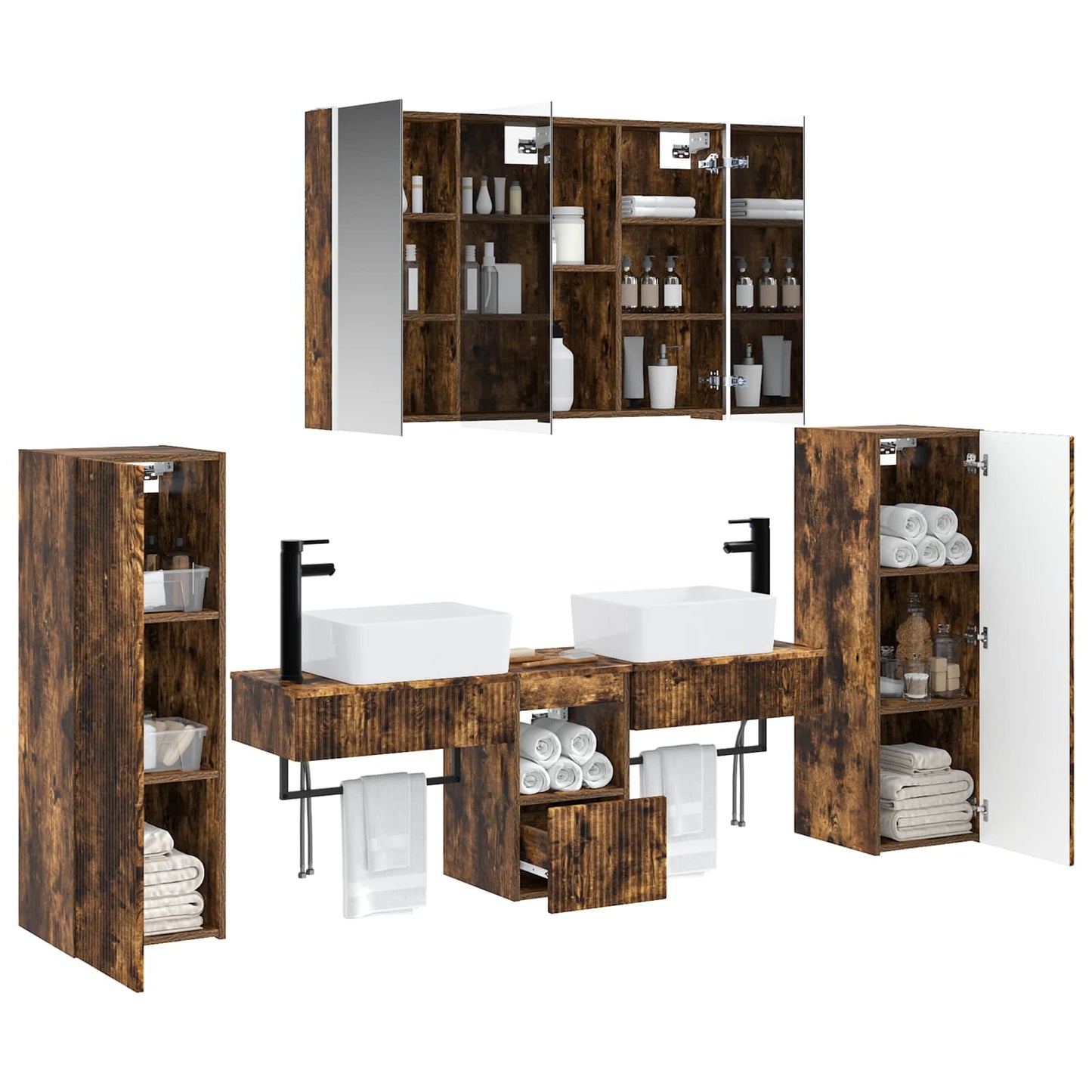 vidaXL Bathroom Furniture Set 6 pcs Smoked Oak