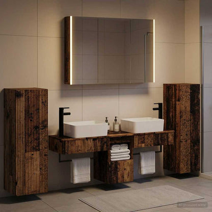 vidaXL Bathroom Furniture Set 6 pcs Old Wood Engineered Wood and Glass