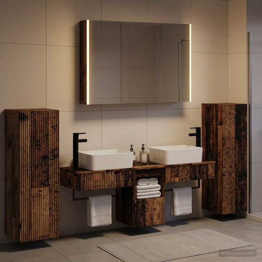 vidaXL Bathroom Furniture Set 6 pcs Old Wood Engineered Wood and Glass