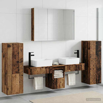 vidaXL Bathroom Furniture Set 6 pcs Old Wood Engineered Wood and Glass