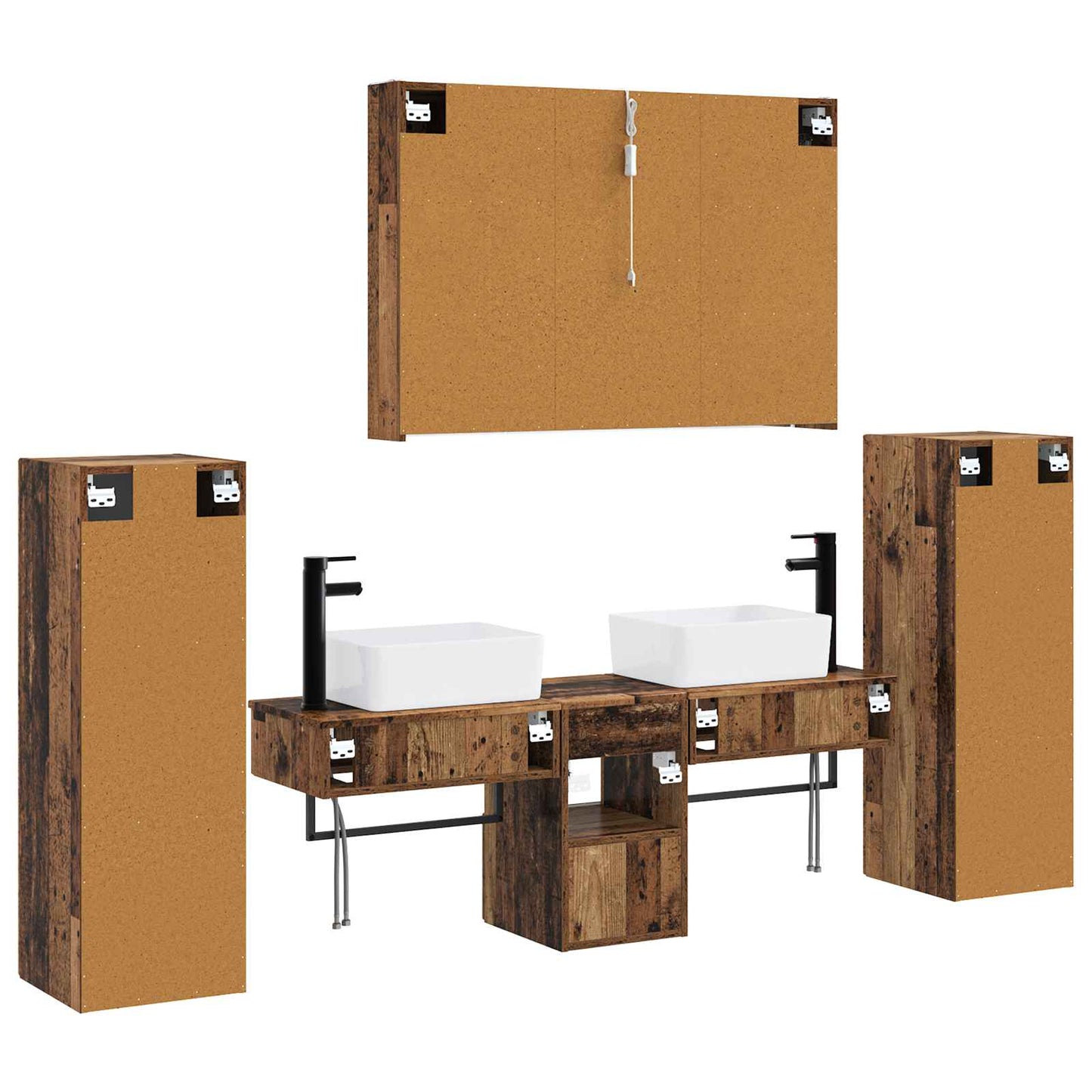 vidaXL Bathroom Furniture Set 6 pcs Old Wood Engineered Wood and Glass