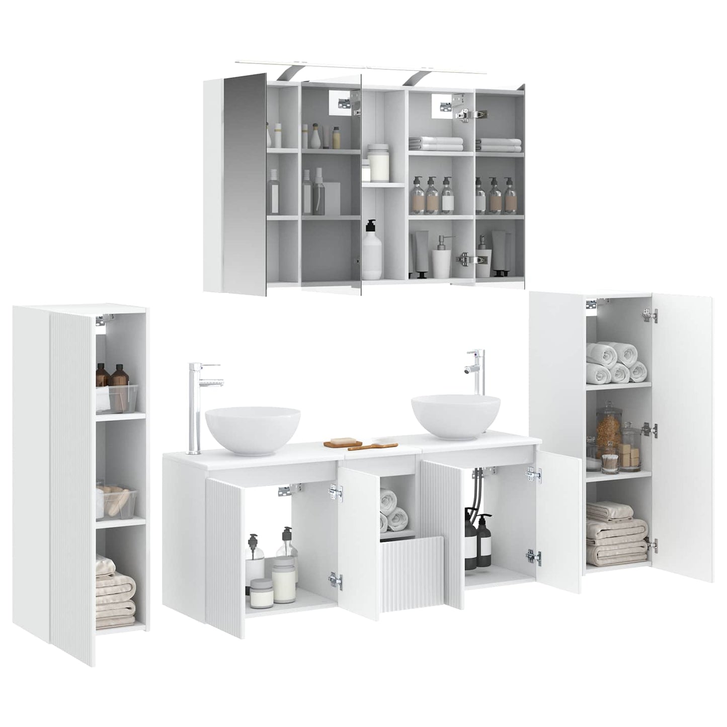 vidaXL Bathroom Furniture Set 6 pcs White Engineered Wood and Glass