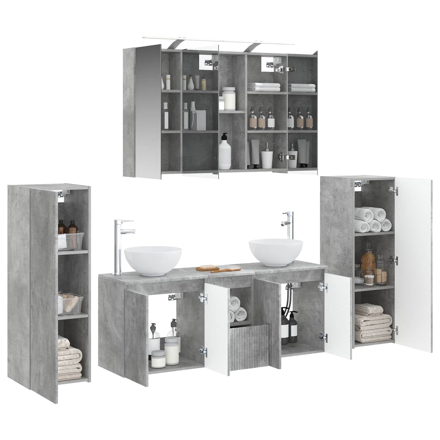 vidaXL Bathroom Furniture Set 6 pcs Concrete Grey