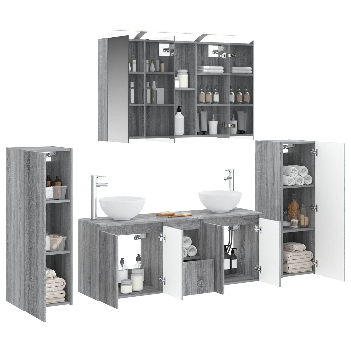 vidaXL Bathroom Furniture Set 6 pcs Grey Sonoma