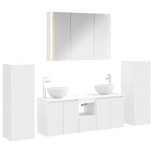 vidaXL Bathroom Furniture Set 6 pcs White Engineered Wood and Glass