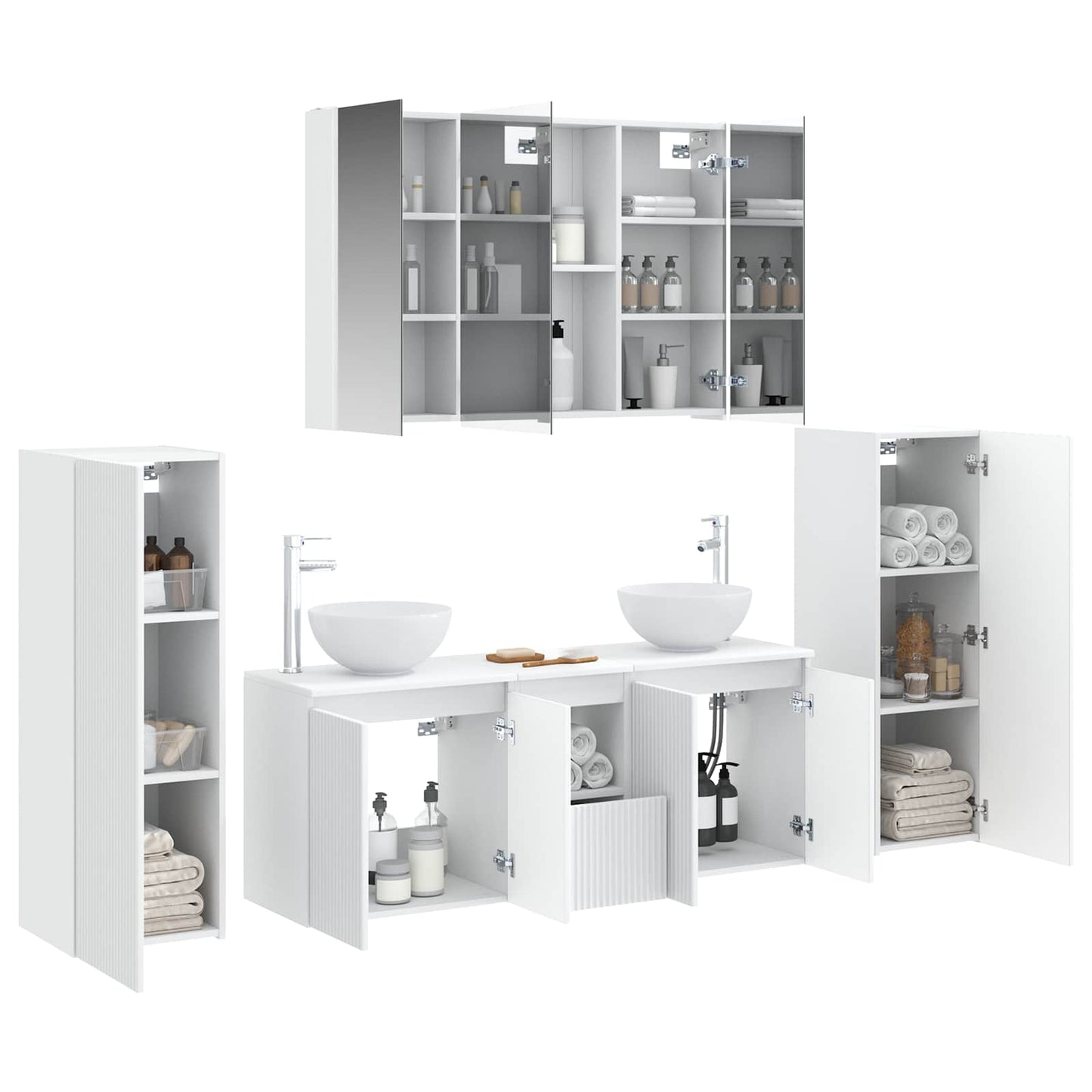 vidaXL Bathroom Furniture Set 6 pcs White Engineered Wood and Glass
