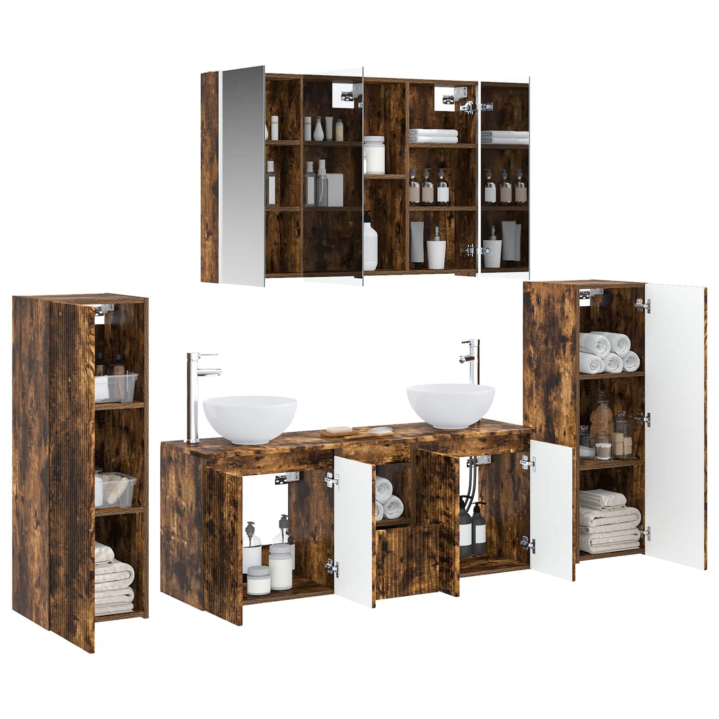 vidaXL Bathroom Furniture Set 6 pcs Smoked Oak