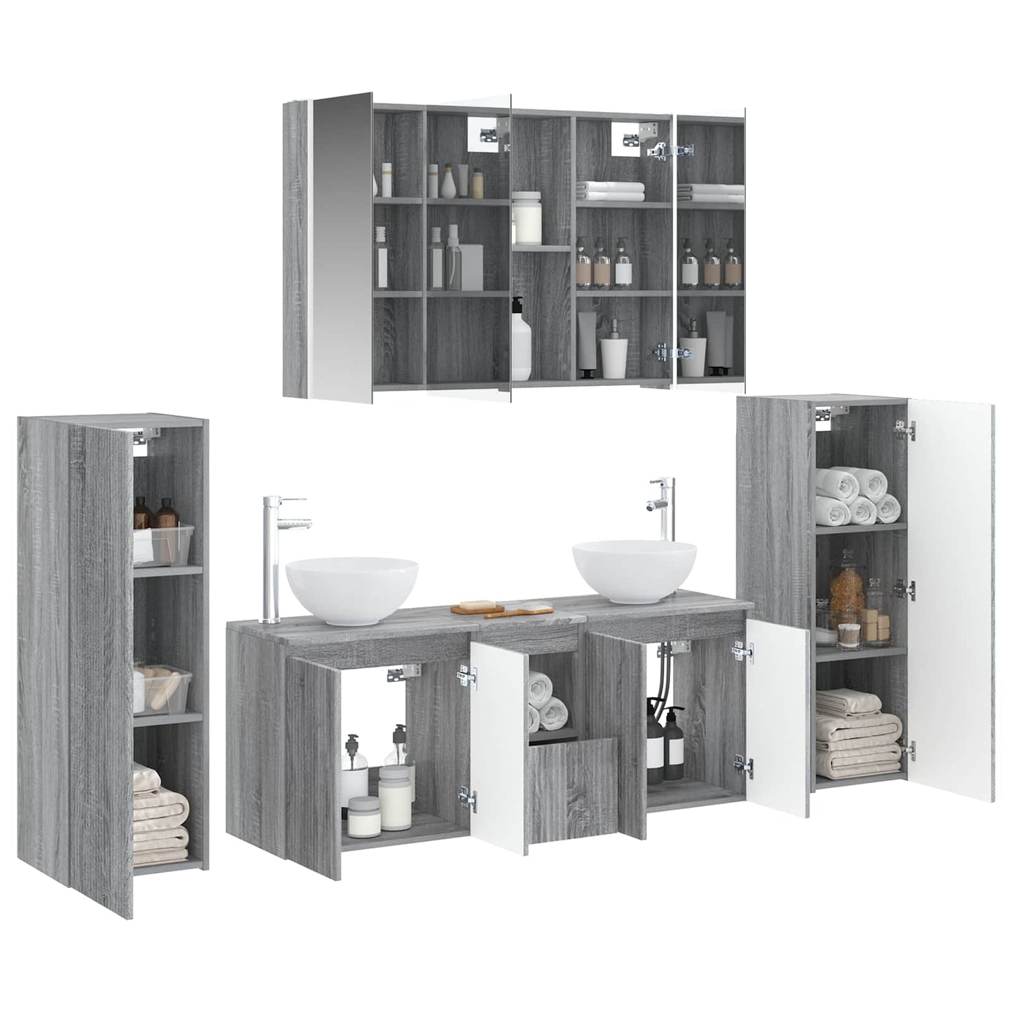 vidaXL Bathroom Furniture Set 6 pcs Grey Sonoma