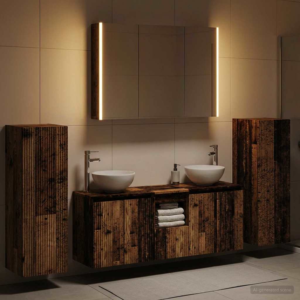 vidaXL Bathroom Furniture Set 6 pcs Old Wood Engineered Wood and Glass