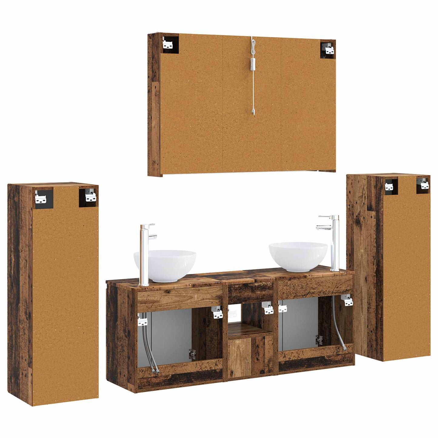 vidaXL Bathroom Furniture Set 6 pcs Old Wood Engineered Wood and Glass