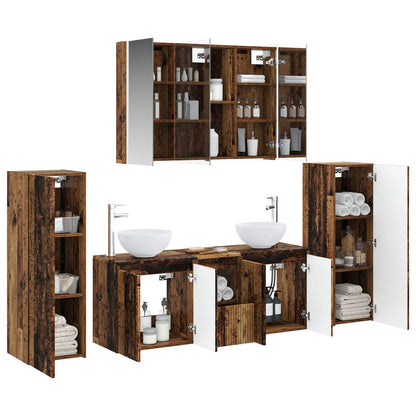 vidaXL Bathroom Furniture Set 6 pcs Old Wood Engineered Wood and Glass