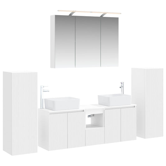 vidaXL Bathroom Furniture Set 6 pcs White Engineered Wood and Glass