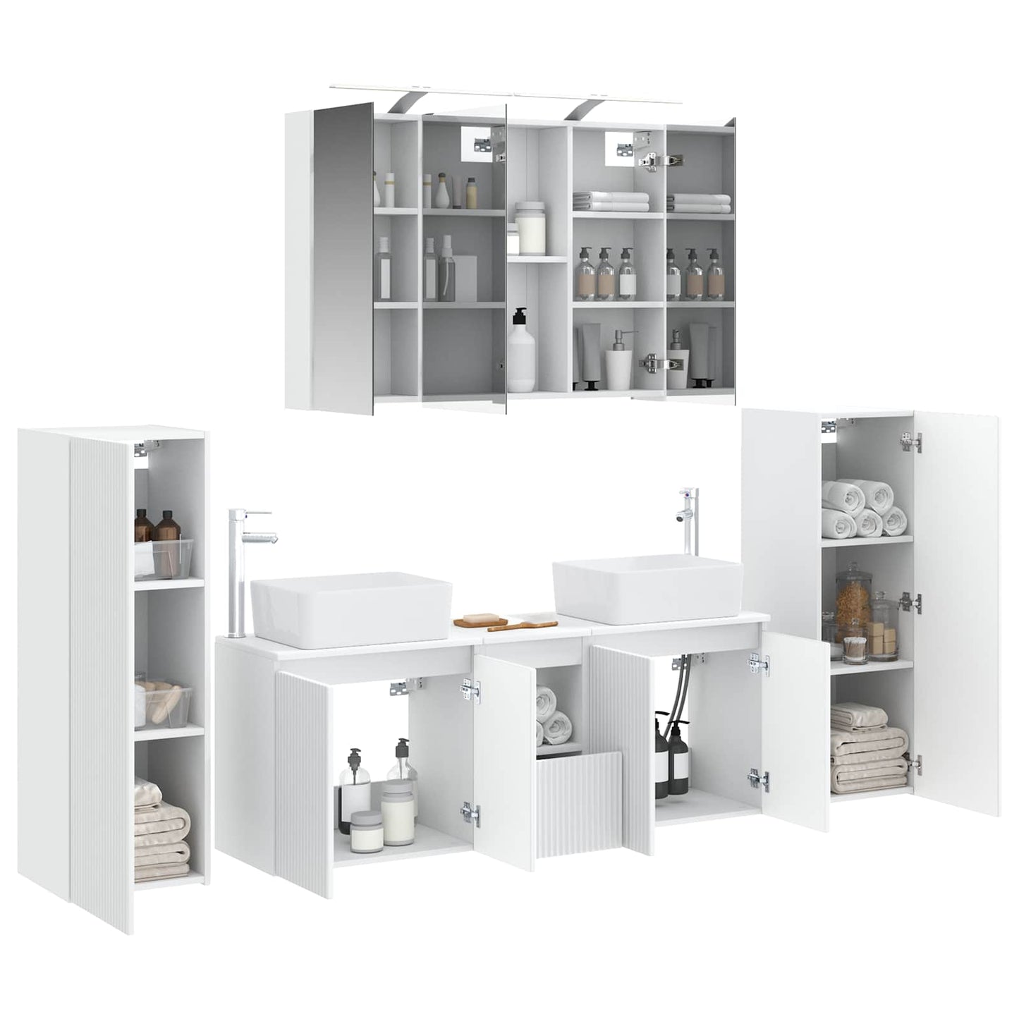 vidaXL Bathroom Furniture Set 6 pcs White Engineered Wood and Glass