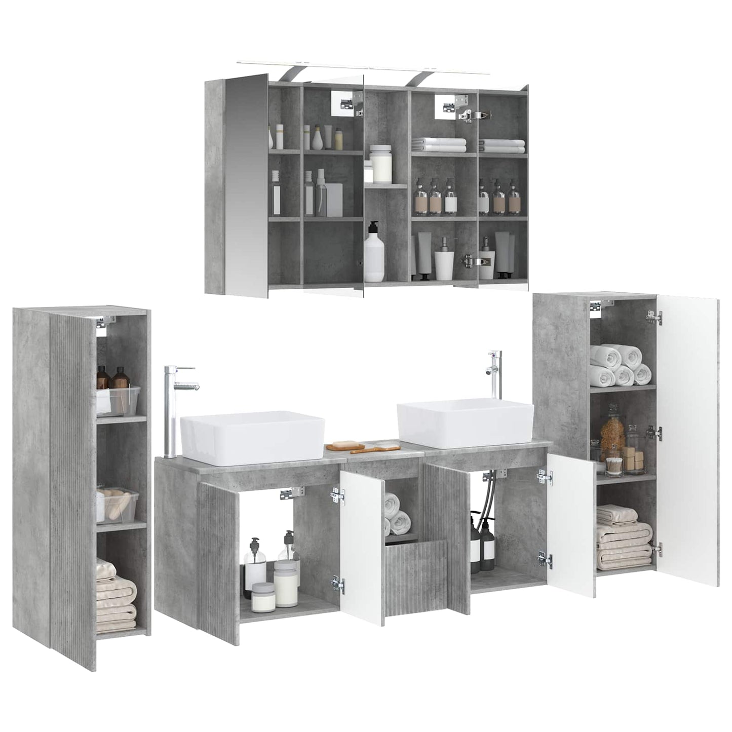 vidaXL Bathroom Furniture Set 6 pcs Concrete Grey