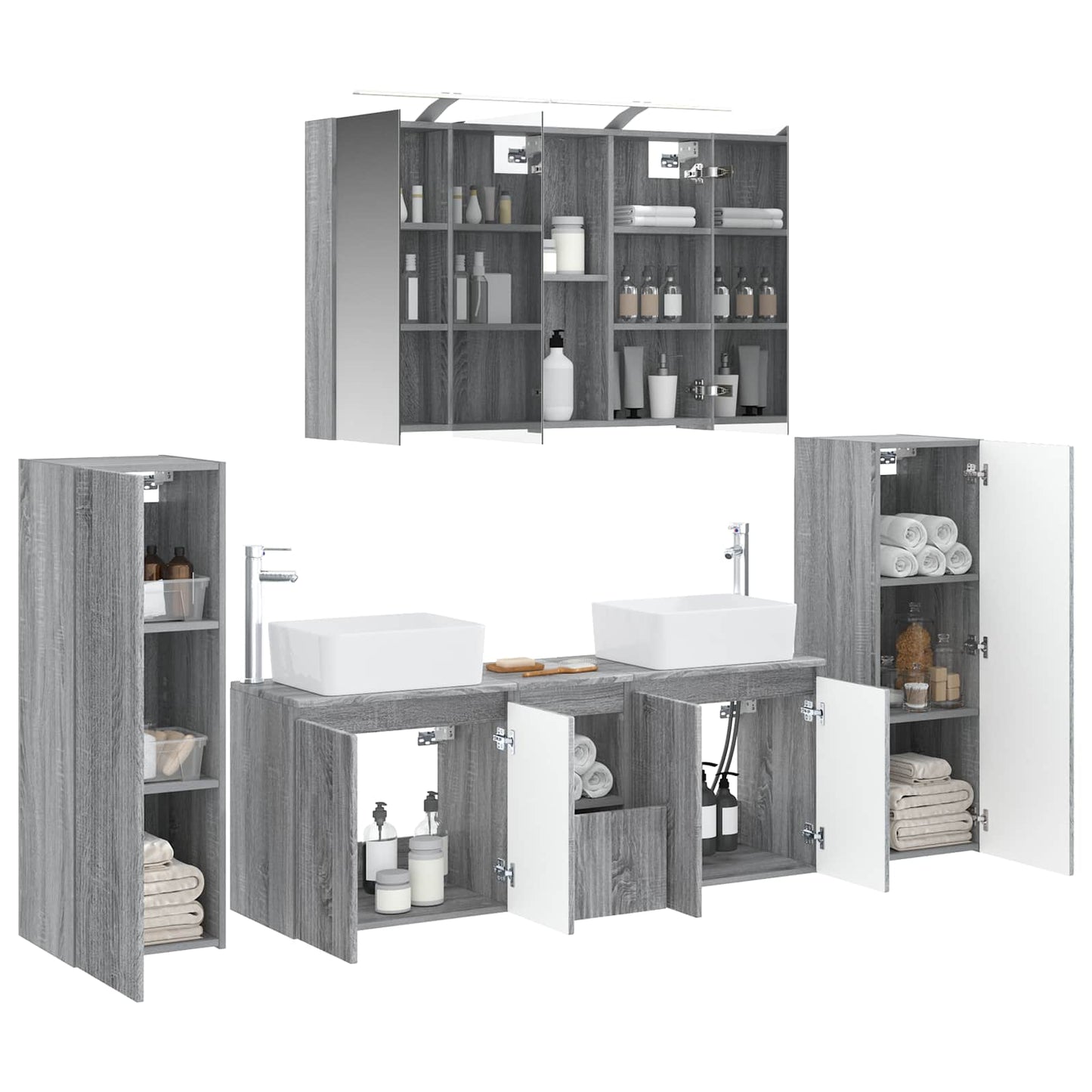 vidaXL Bathroom Furniture Set 6 pcs Grey Sonoma