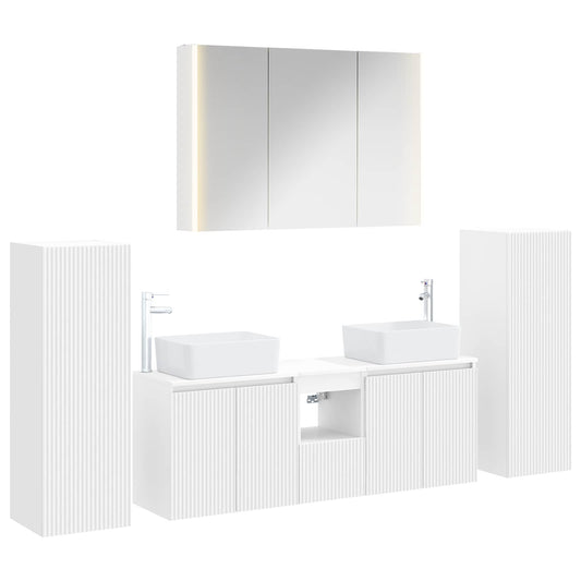 vidaXL Bathroom Furniture Set 6 pcs White Engineered Wood and Glass