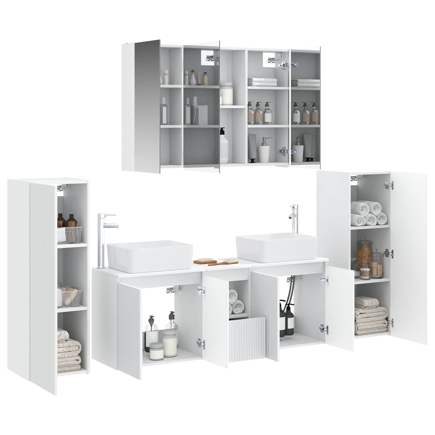 vidaXL Bathroom Furniture Set 6 pcs White Engineered Wood and Glass